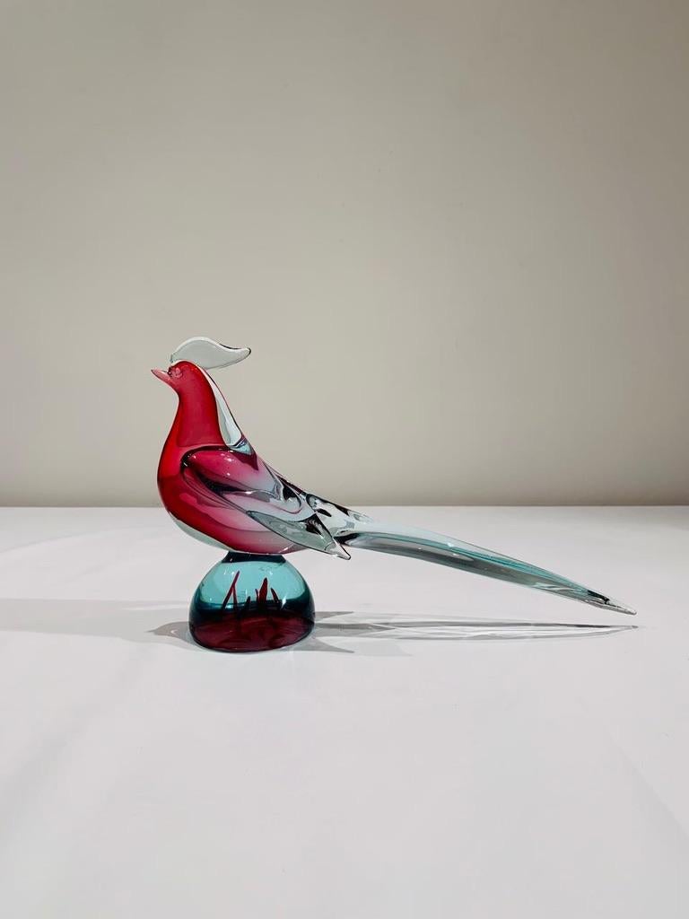 Archimede Seguso italian bicolor 1950 Murano Glass pheasants pair. In Good Condition For Sale In Rio De Janeiro, RJ