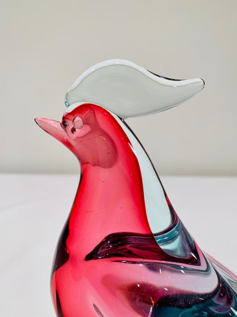 Mid-20th Century Archimede Seguso italian bicolor 1950 Murano Glass pheasants pair. For Sale