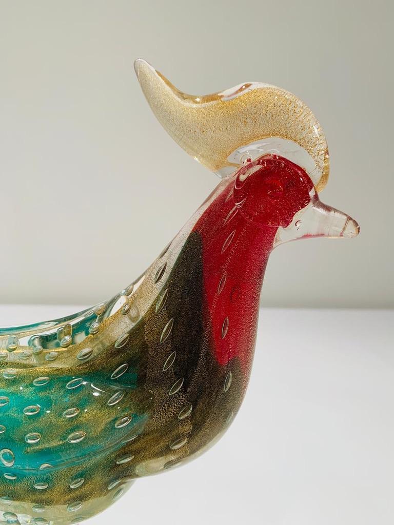Archimede Seguso italian bicolor 1950 Murano Glass with gold cock