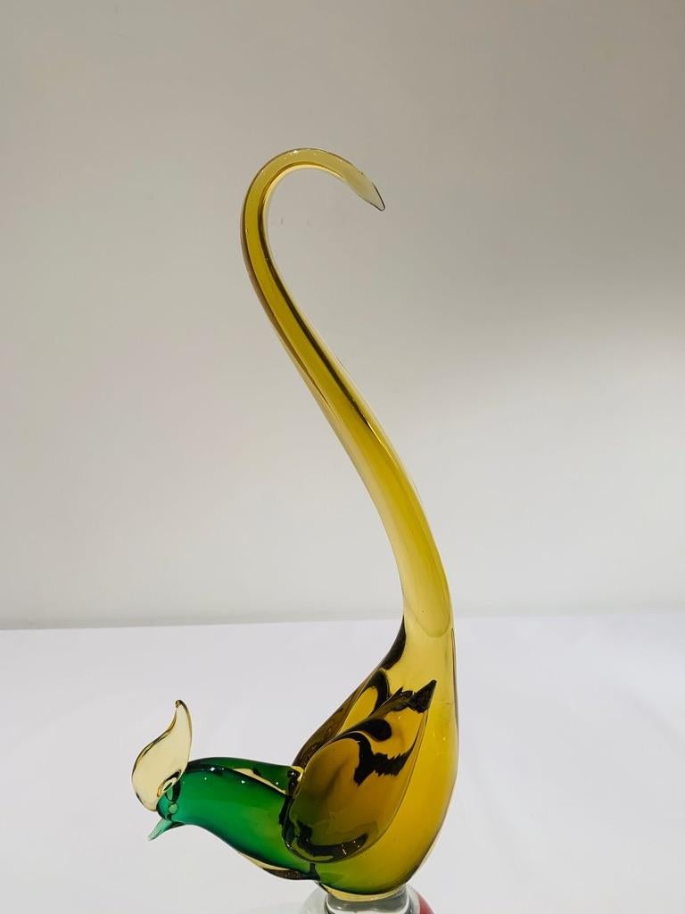 Murano Glass Bird Archimede Seguso ムラーノ C1950s Archimede Seguso Murano Italy Green Submerged Clear