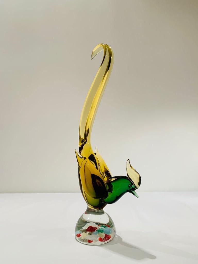 Archimede Seguso italian multicolor 1950 Murano Glass pheasant. In Good Condition For Sale In Rio De Janeiro, RJ