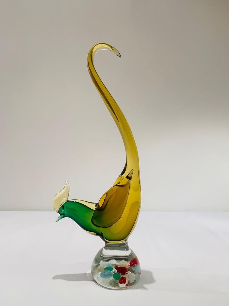 Mid-20th Century Archimede Seguso italian multicolor 1950 Murano Glass pheasant. For Sale