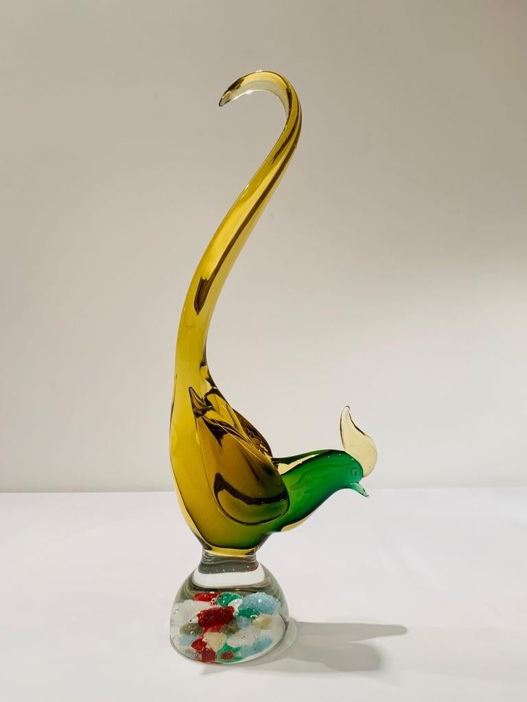 Archimede Seguso italian multicolor 1950 Murano Glass pheasant. For Sale 1