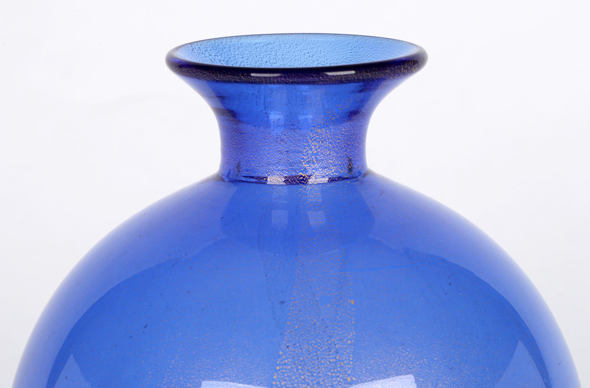 Archimede Seguso Italian Murano Blue And Aventurine Art Glass Vase 5