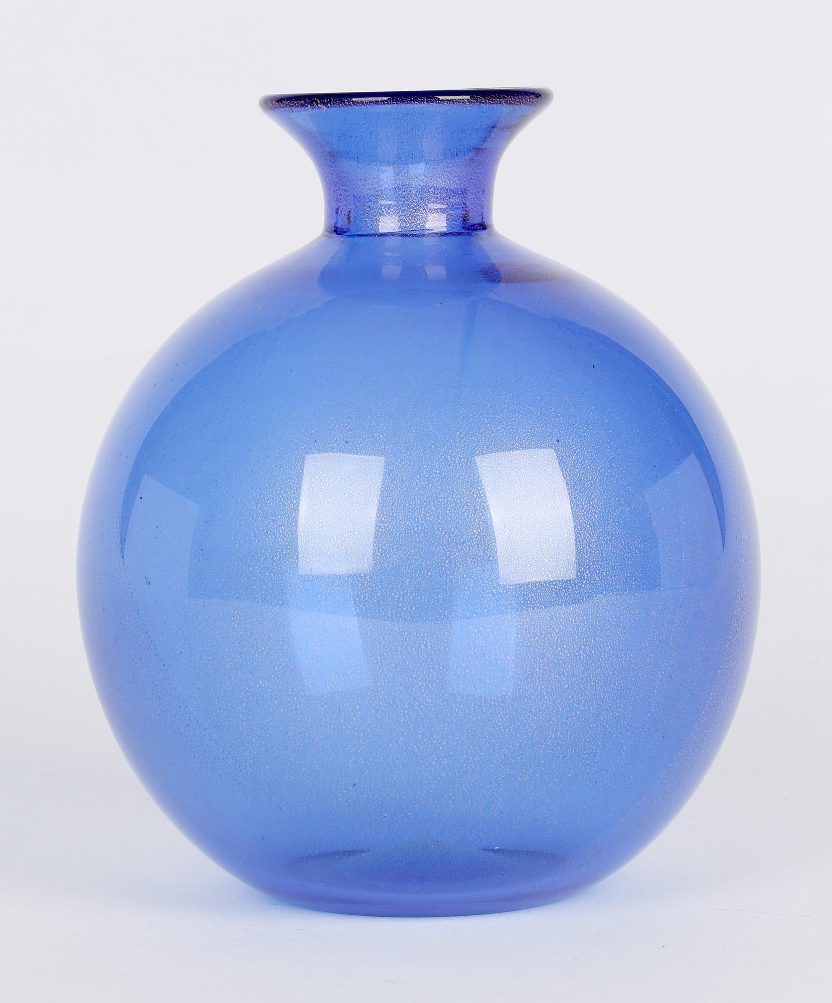 Late 20th Century Archimede Seguso Italian Murano Blue And Aventurine Art Glass Vase