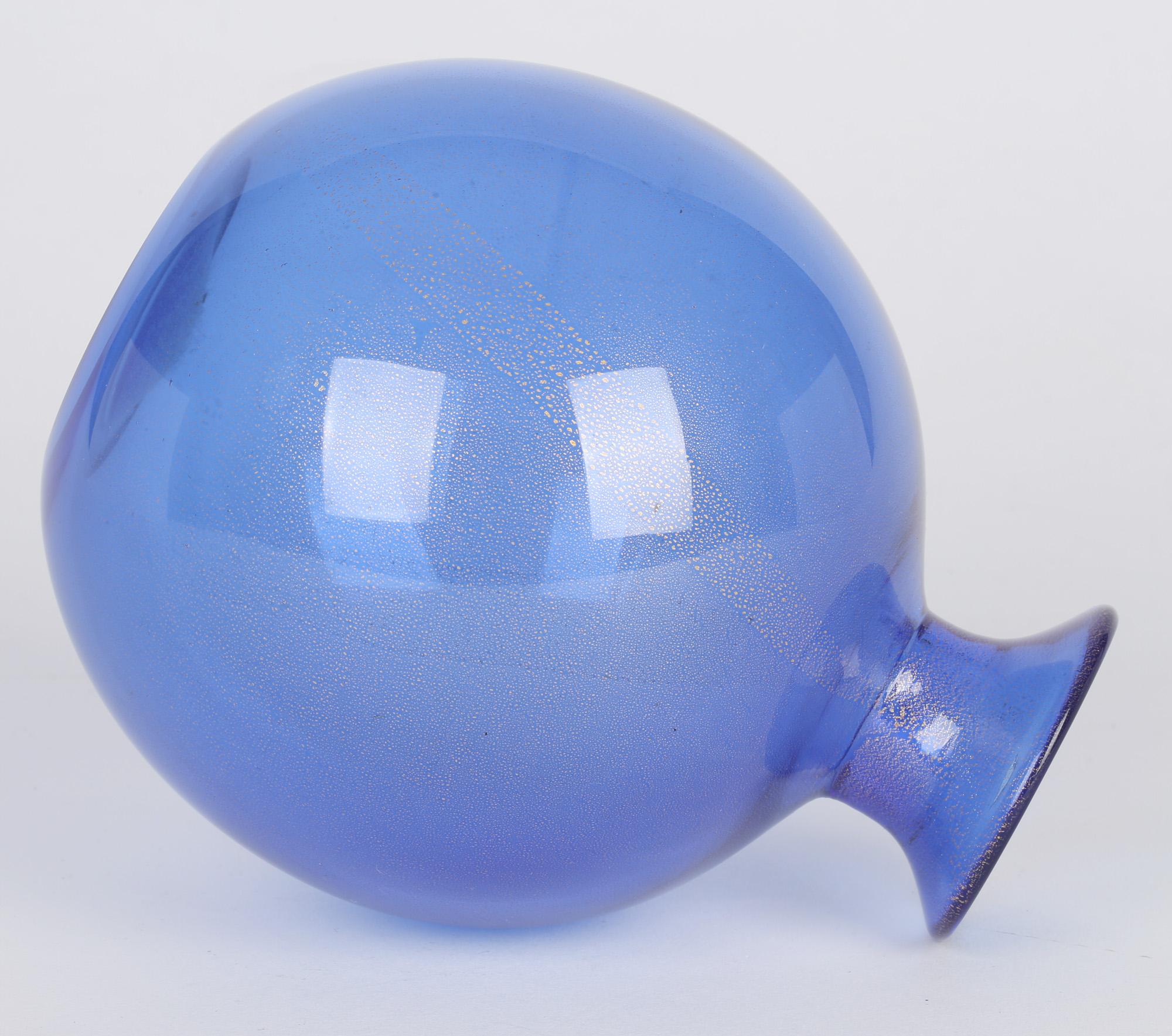 Blown Glass Archimede Seguso Italian Murano Blue And Aventurine Art Glass Vase