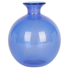Archimede Seguso Italian Murano Blue And Aventurine Art Glass Vase
