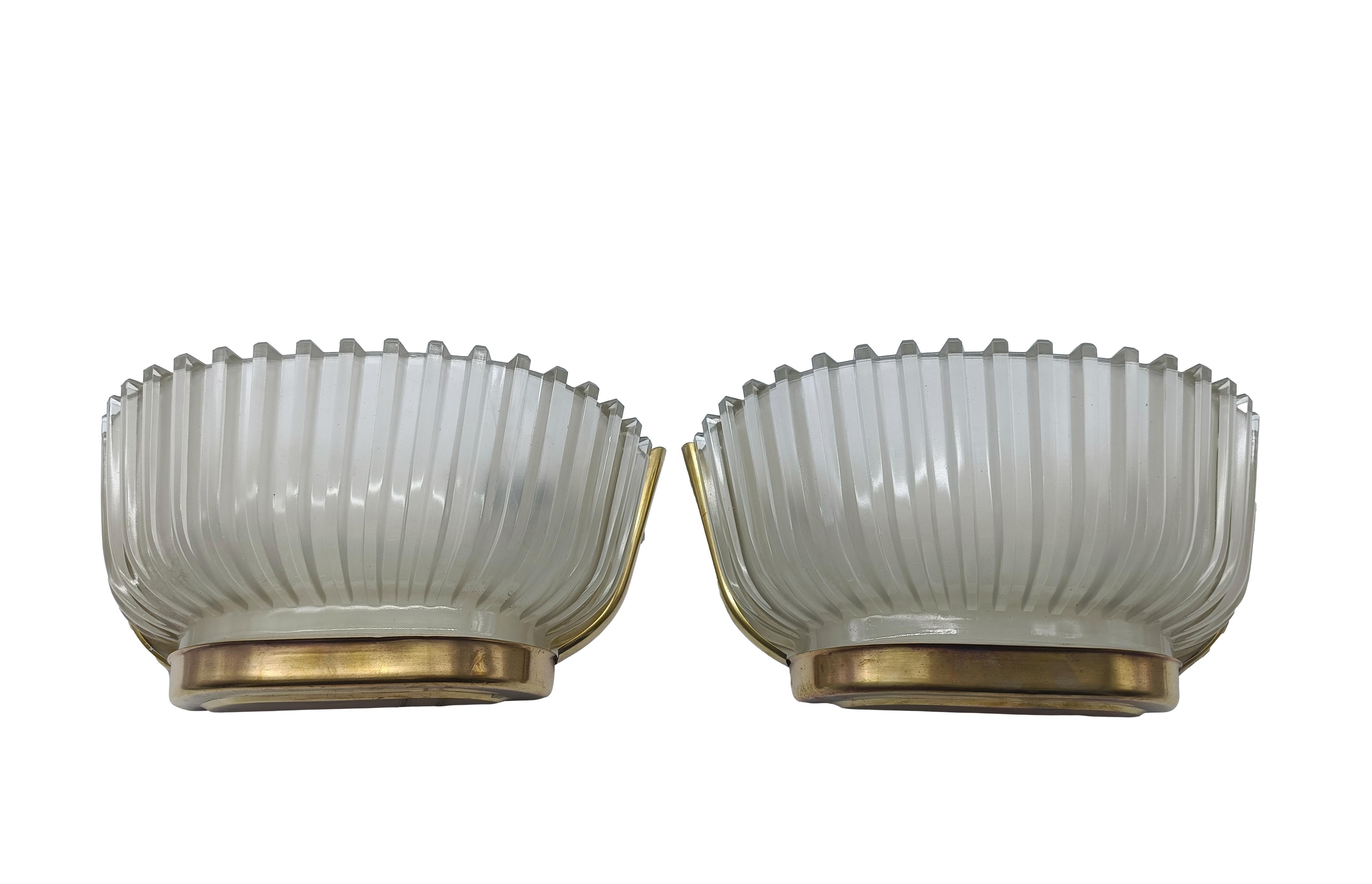 Italian Archimede Seguso Lampada da Parete in Ottone e Vetro, Italia 1930s in vendita