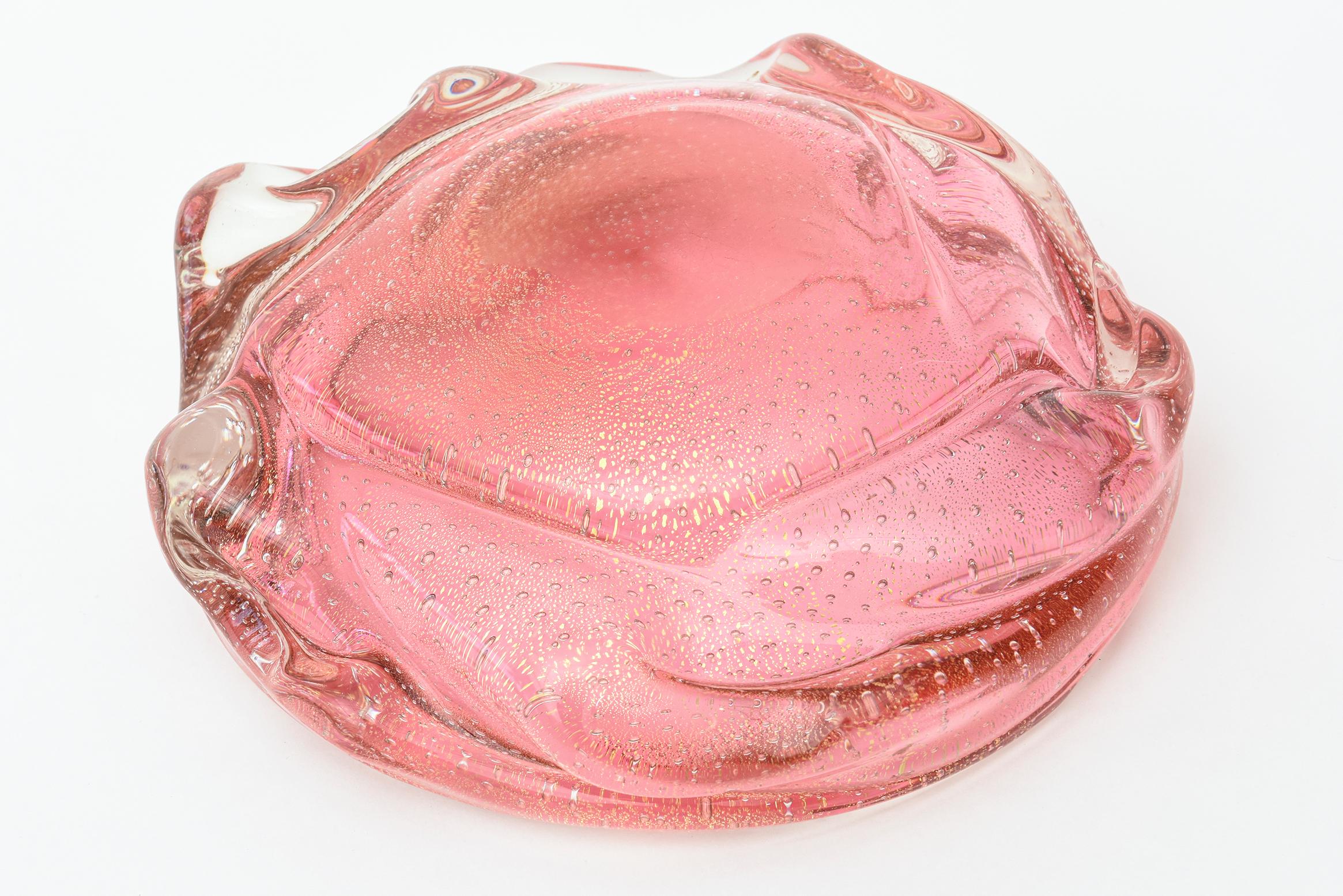 Archimede Seguso Bullecante Gold Murano Cranberry Braided Glass Bowl Vintage 4