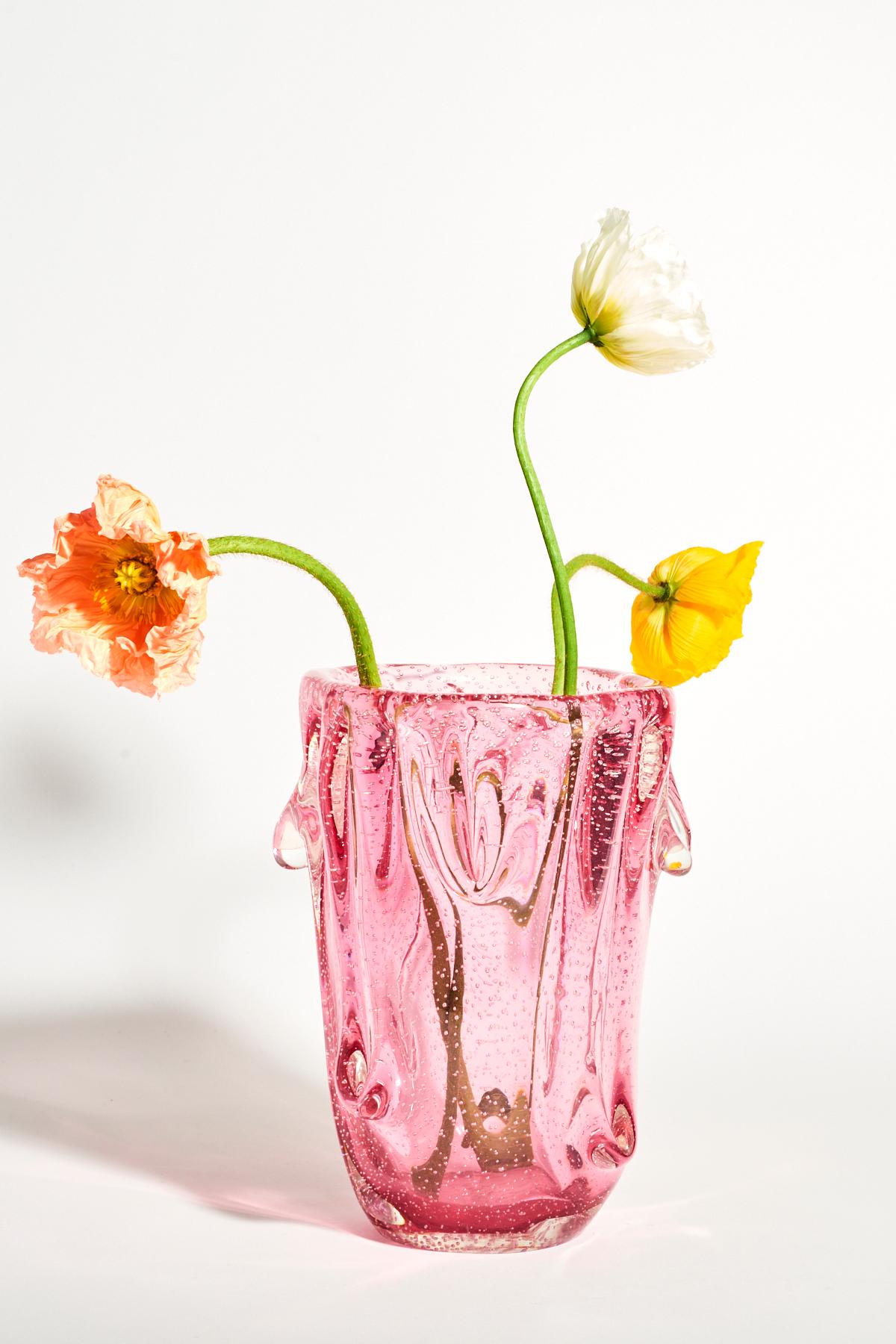 Boulle Archimede Seguso Large Pink Bullicante Vase For Sale