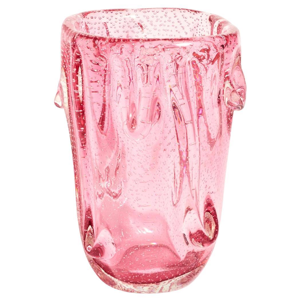 Archimede Seguso Large Pink Bullicante Vase