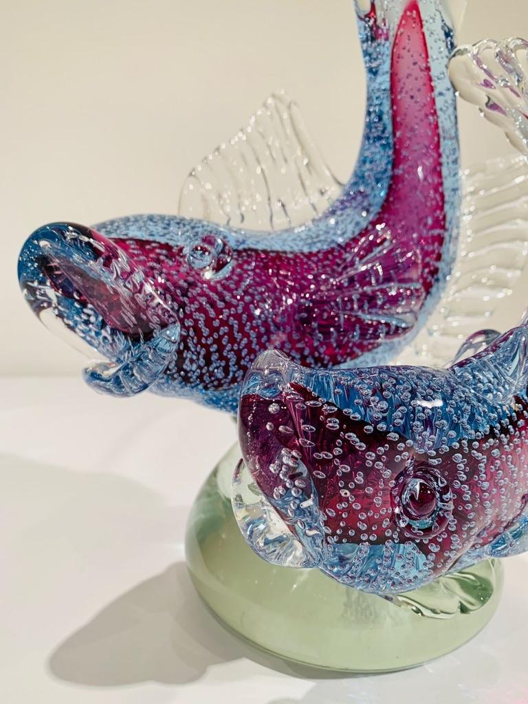 Autre Archimede Seguso grand groupe sculptural en verre de Murano bicolore 1950 poissons. en vente