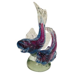 Archimede Seguso grande gruppo scultoreo in vetro di Murano bicolore 1950 pesci.