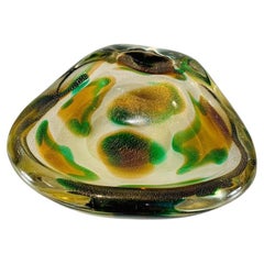 Archimede Seguso "Macchia ambra verde" Murano glass with gold circa 1950 bowl.