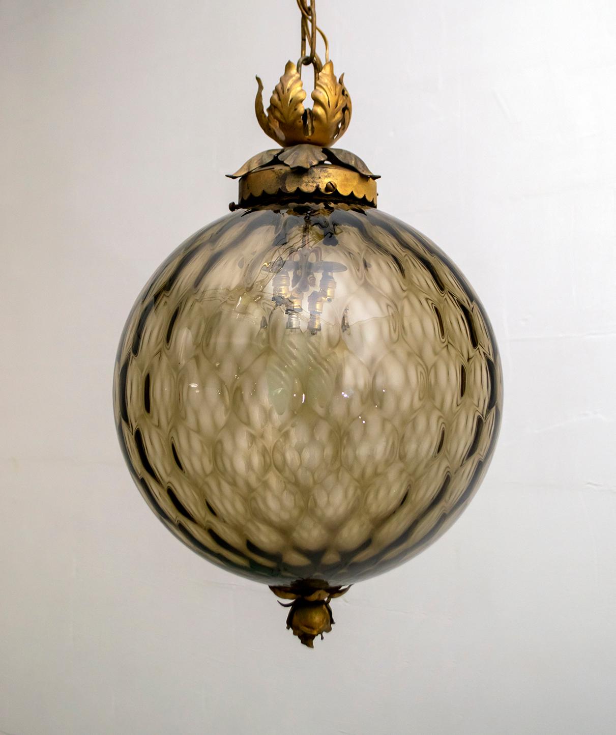 Murano Glass Archimede Seguso Mid-Century Modern Murano Blown Amber Glass Pendant Lamp, 1945