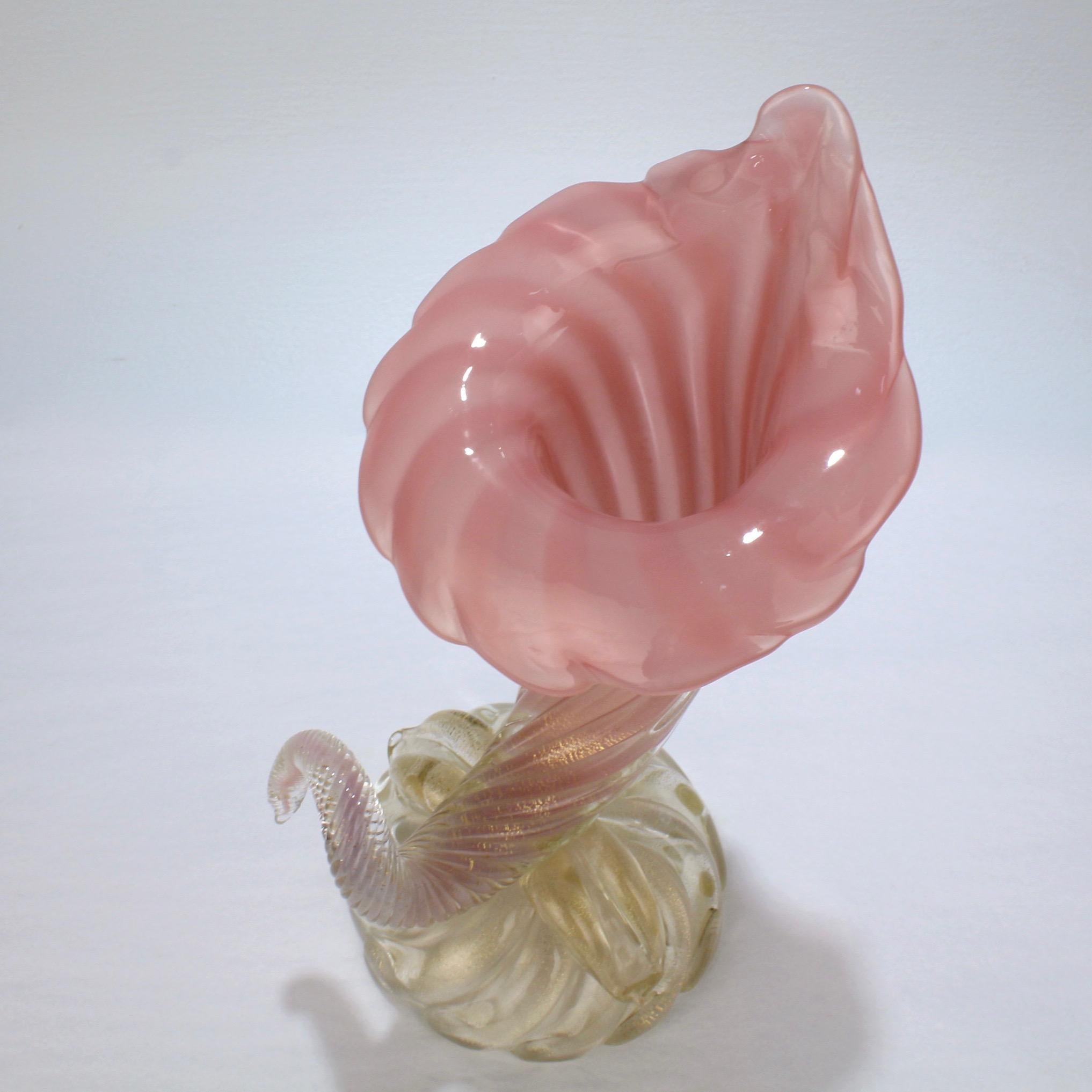 Archimede Seguso Midcentury Pink Murano Glass 'Opalino a Coste' Cornucopia Vase 4