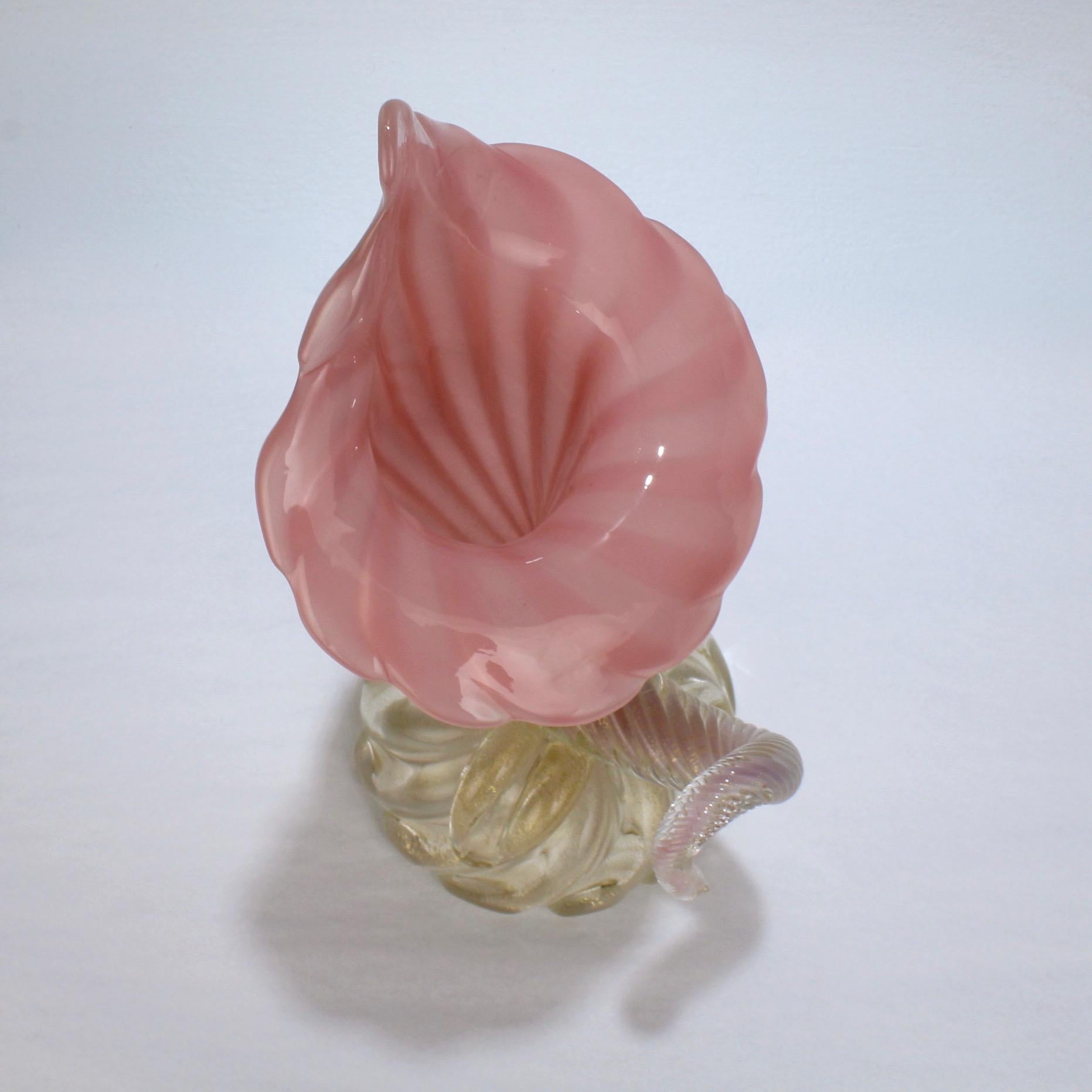 Archimede Seguso Midcentury Pink Murano Glass 'Opalino a Coste' Cornucopia Vase 5