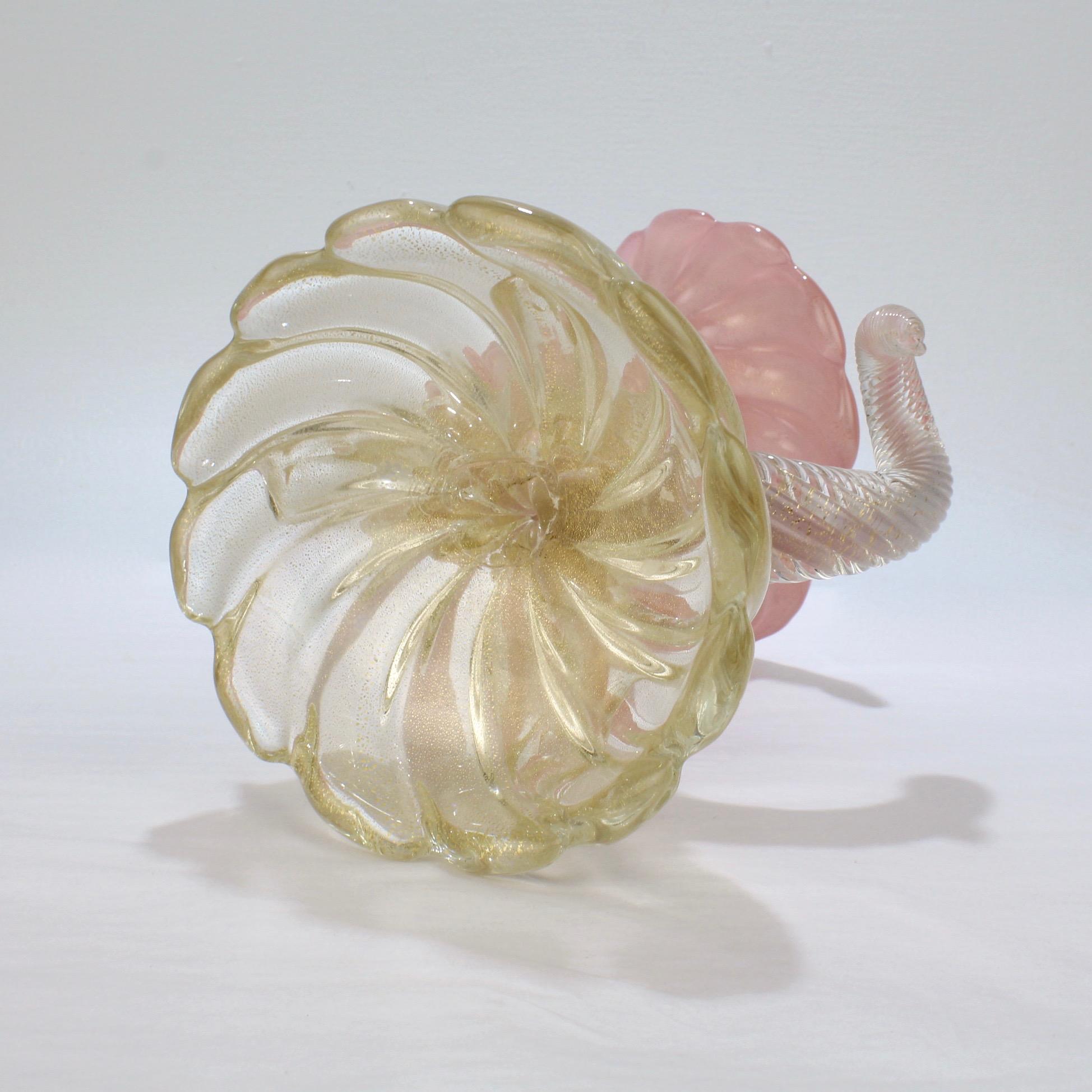 Archimede Seguso Midcentury Pink Murano Glass 'Opalino a Coste' Cornucopia Vase 6