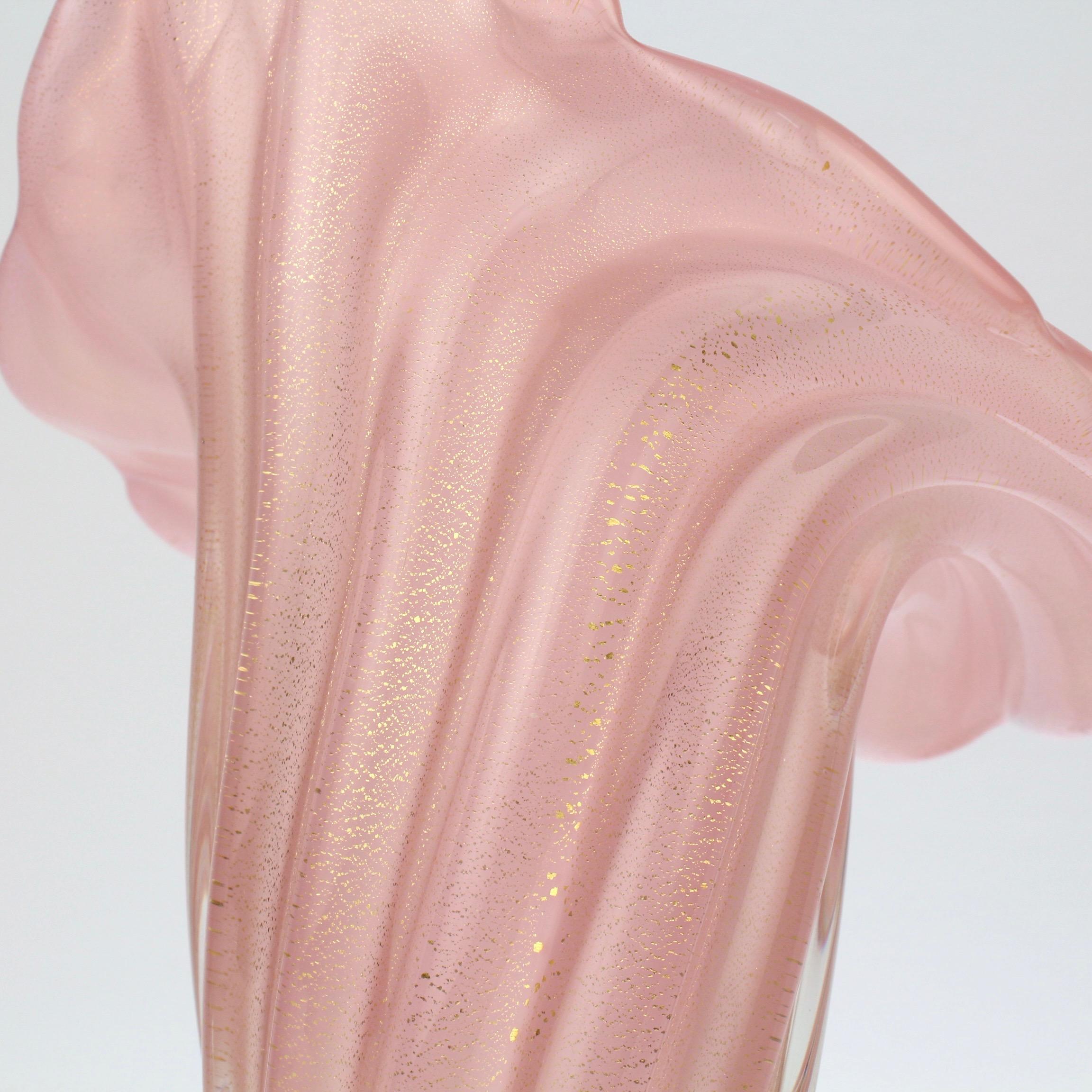 Archimede Seguso Midcentury Pink Murano Glass 'Opalino a Coste' Cornucopia Vase 7