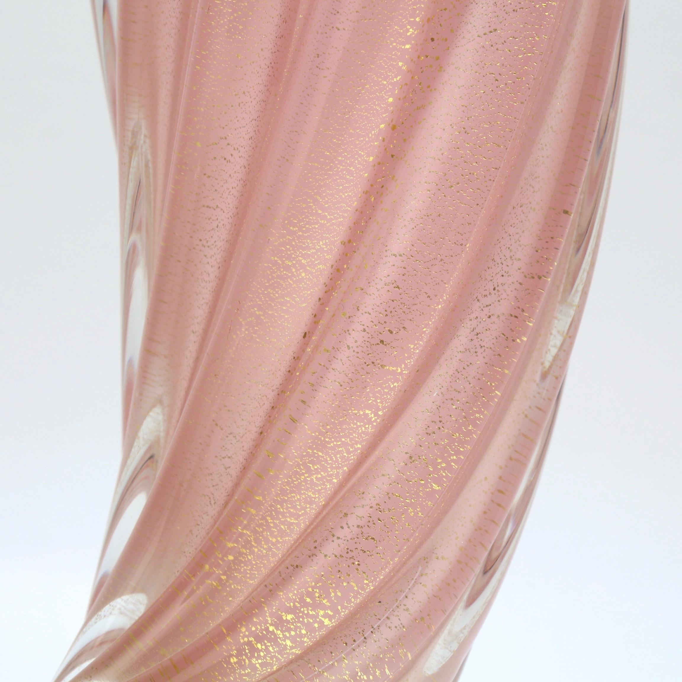 Archimede Seguso Midcentury Pink Murano Glass 'Opalino a Coste' Cornucopia Vase 9