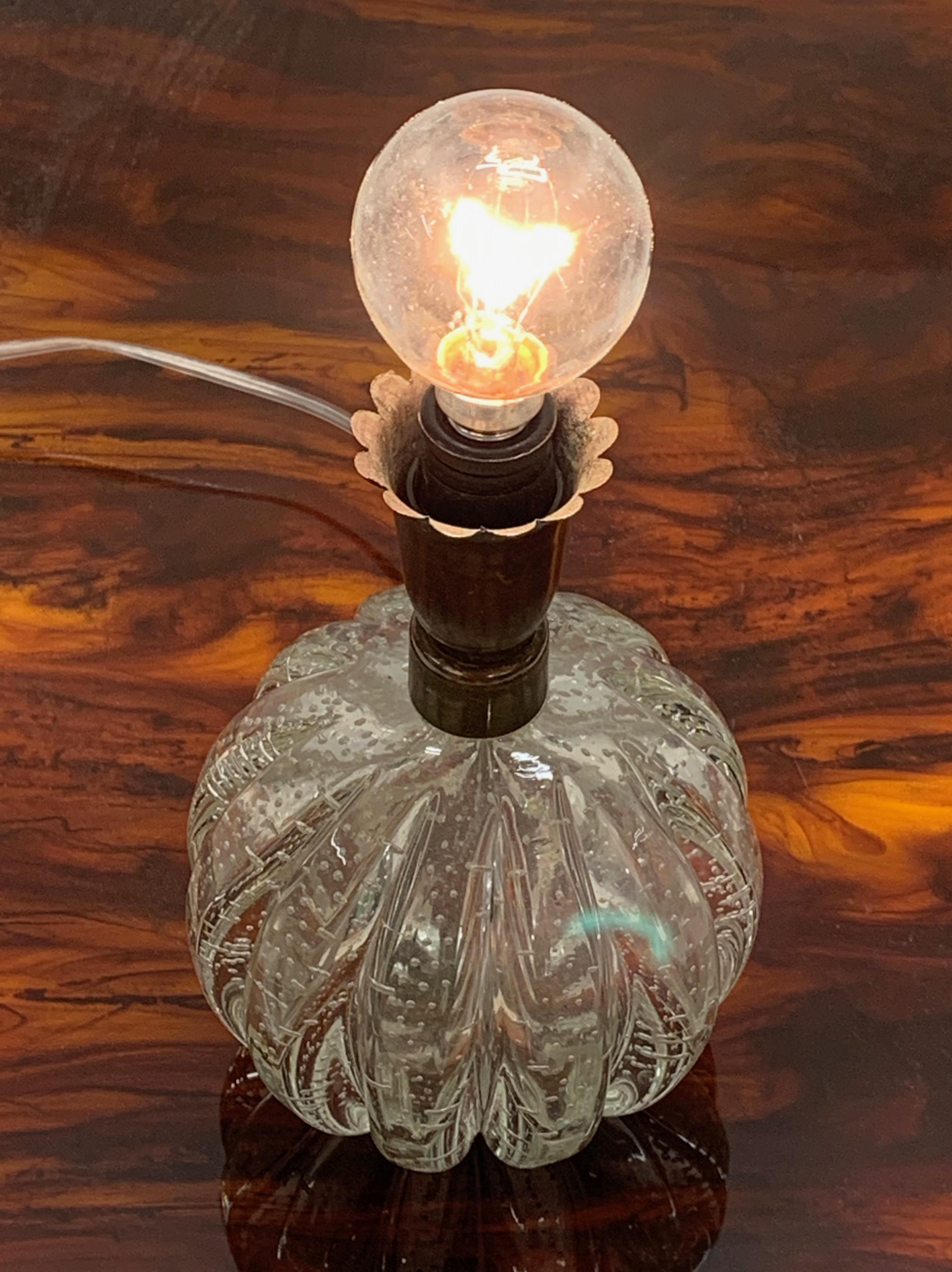 European Archimede Seguso Midcentury Bullicante Murano Glass Ball Table Lamp, Italy 1950s