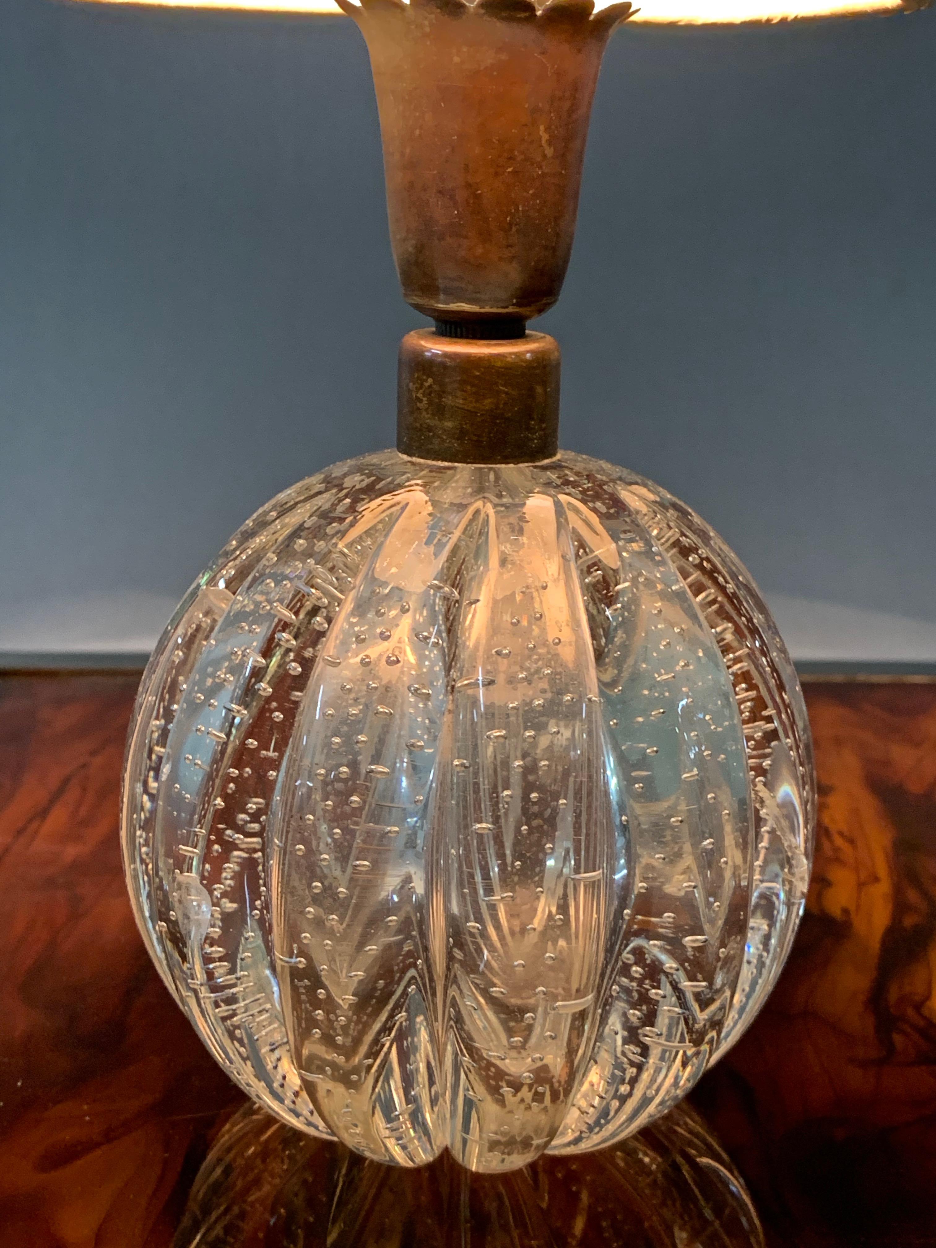 Archimede Seguso Midcentury Bullicante Murano Glass Ball Table Lamp, Italy 1950s 2