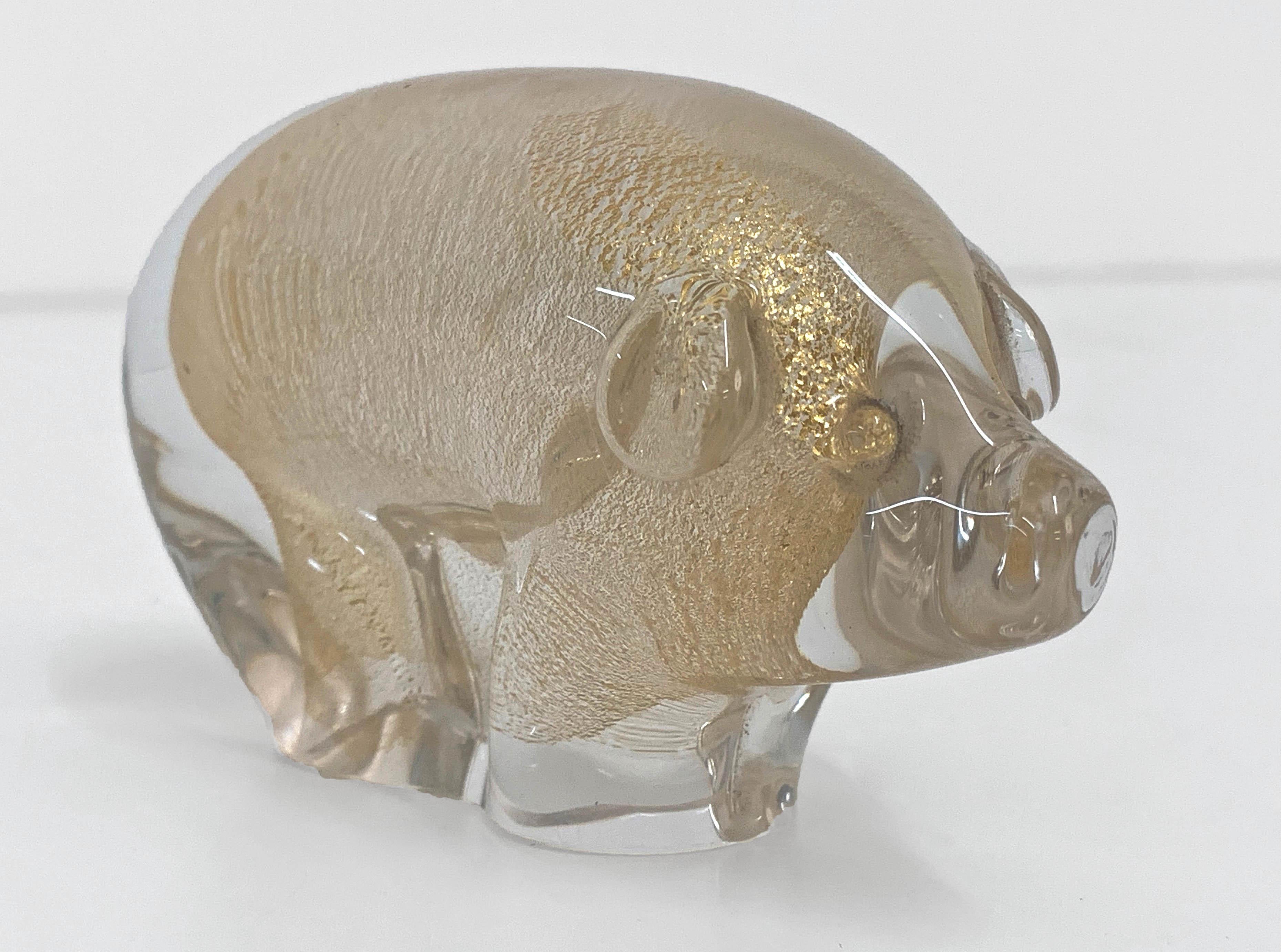 Archimede Seguso Midcentury Pig Murano Glass Italian Sculpture with Golden Dots 3