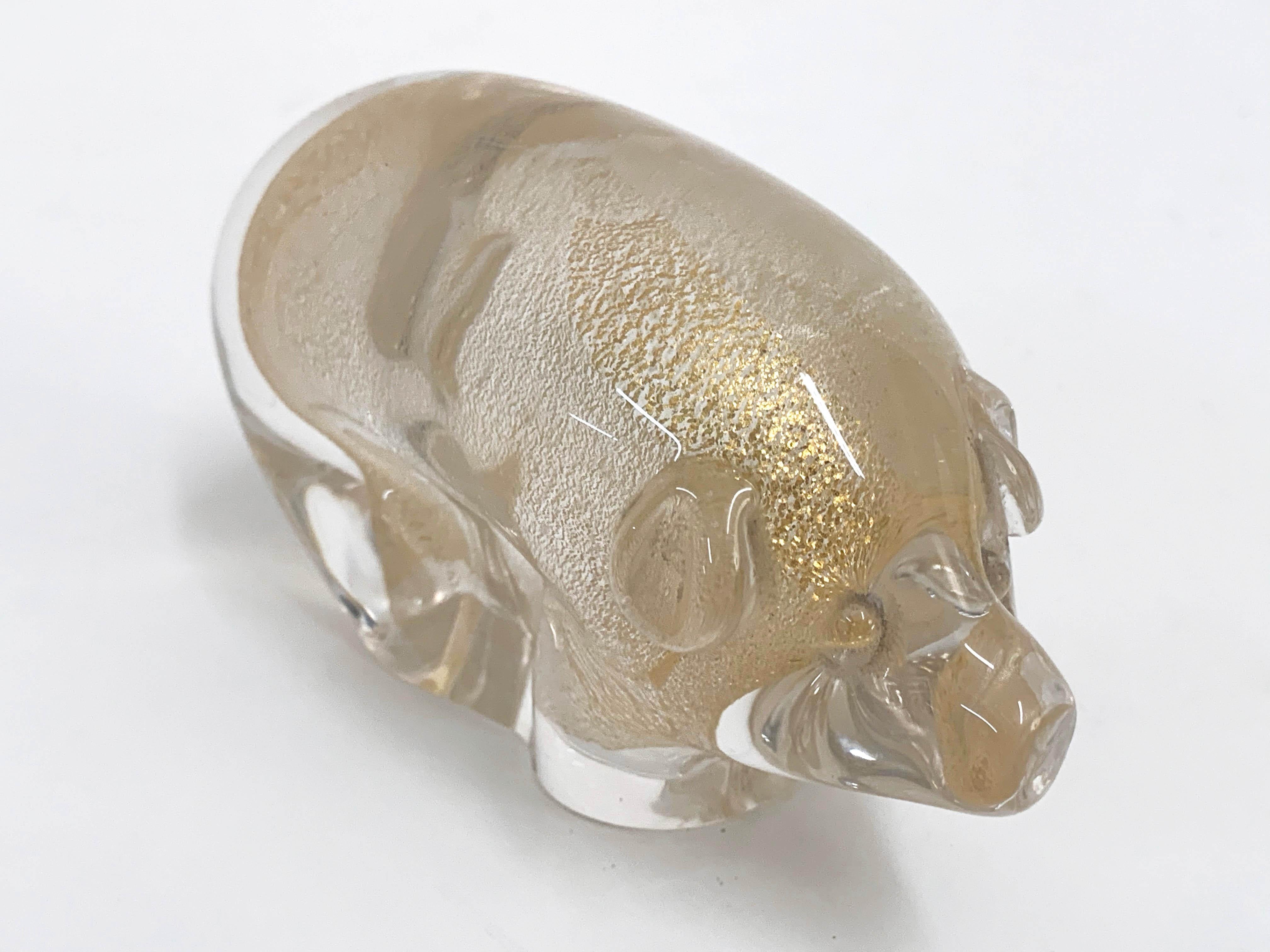 Archimede Seguso Midcentury Pig Murano Glass Italian Sculpture with Golden Dots 4