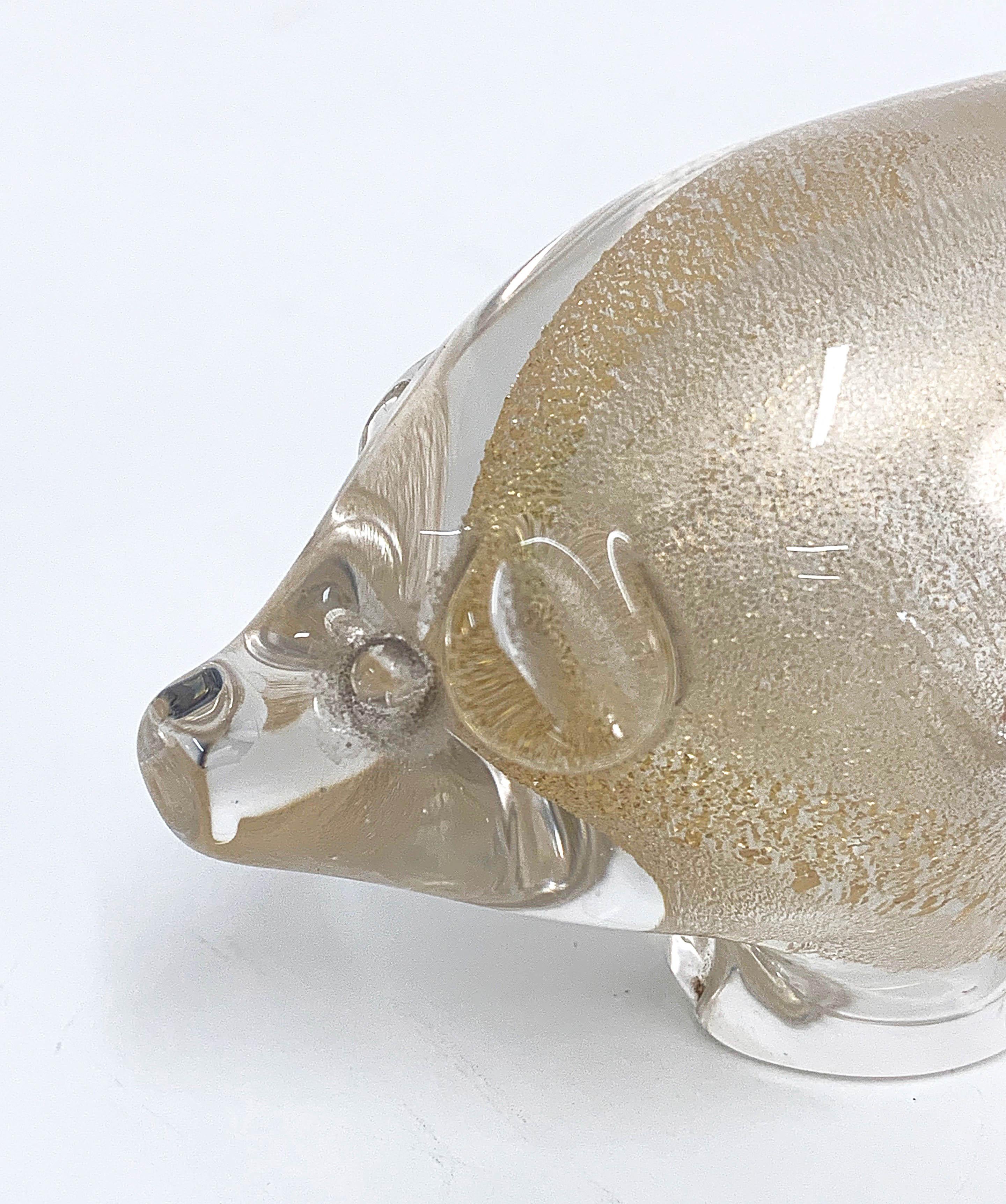 Archimede Seguso Midcentury Pig Murano Glass Italian Sculpture with Golden Dots 6