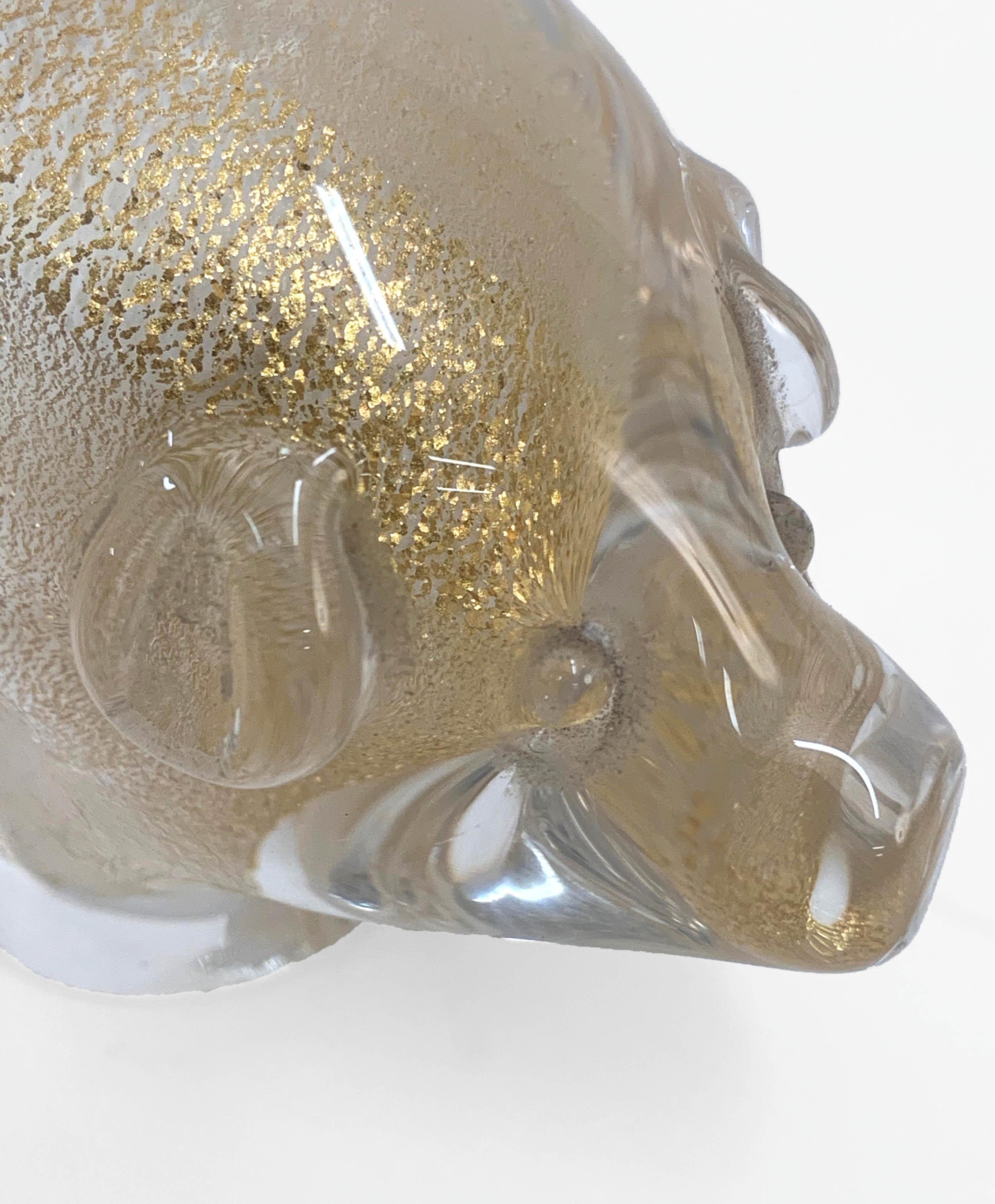 Archimede Seguso Midcentury Pig Murano Glass Italian Sculpture with Golden Dots 8