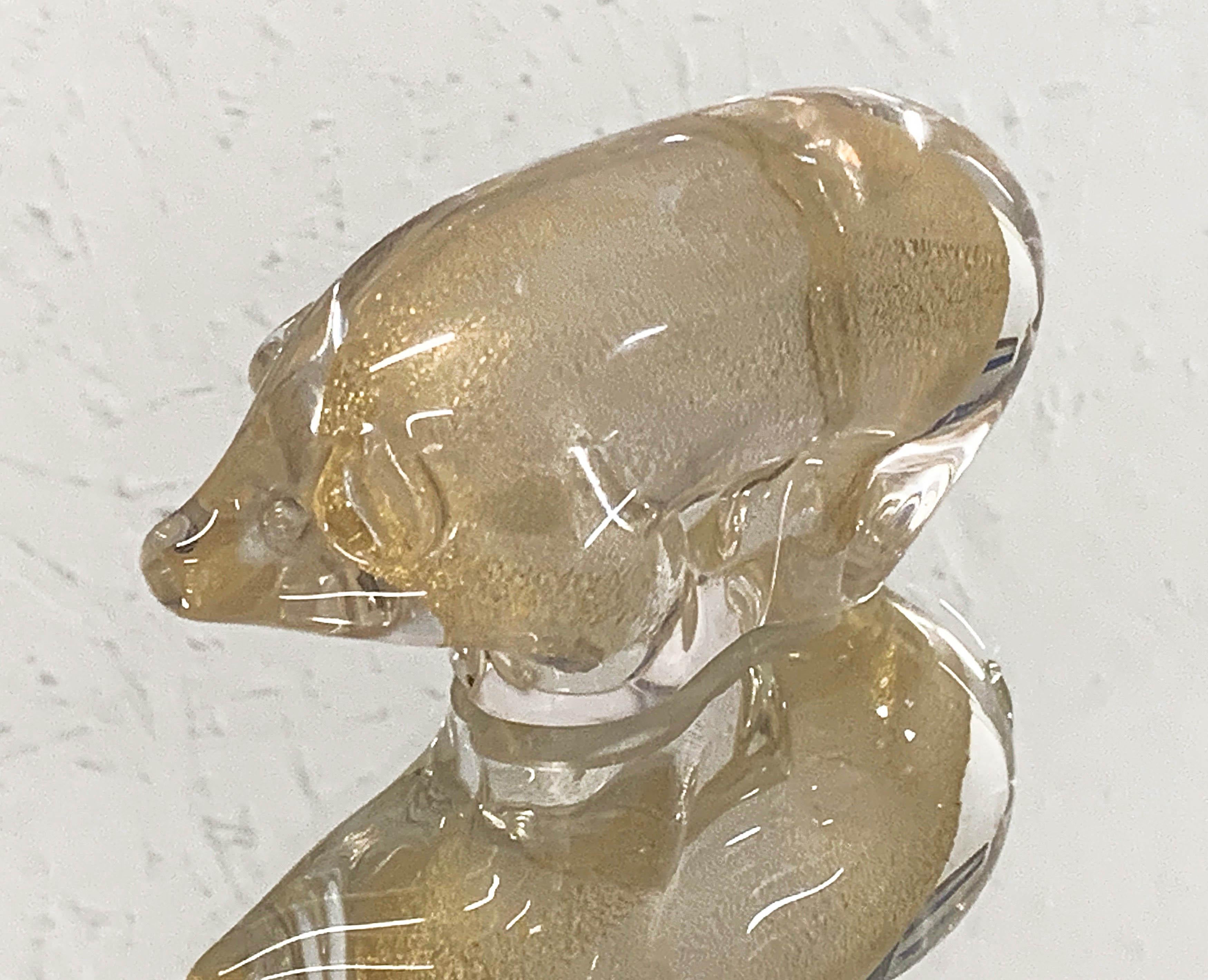 Mid-Century Modern Archimede Seguso Midcentury Pig Murano Glass Italian Sculpture with Golden Dots