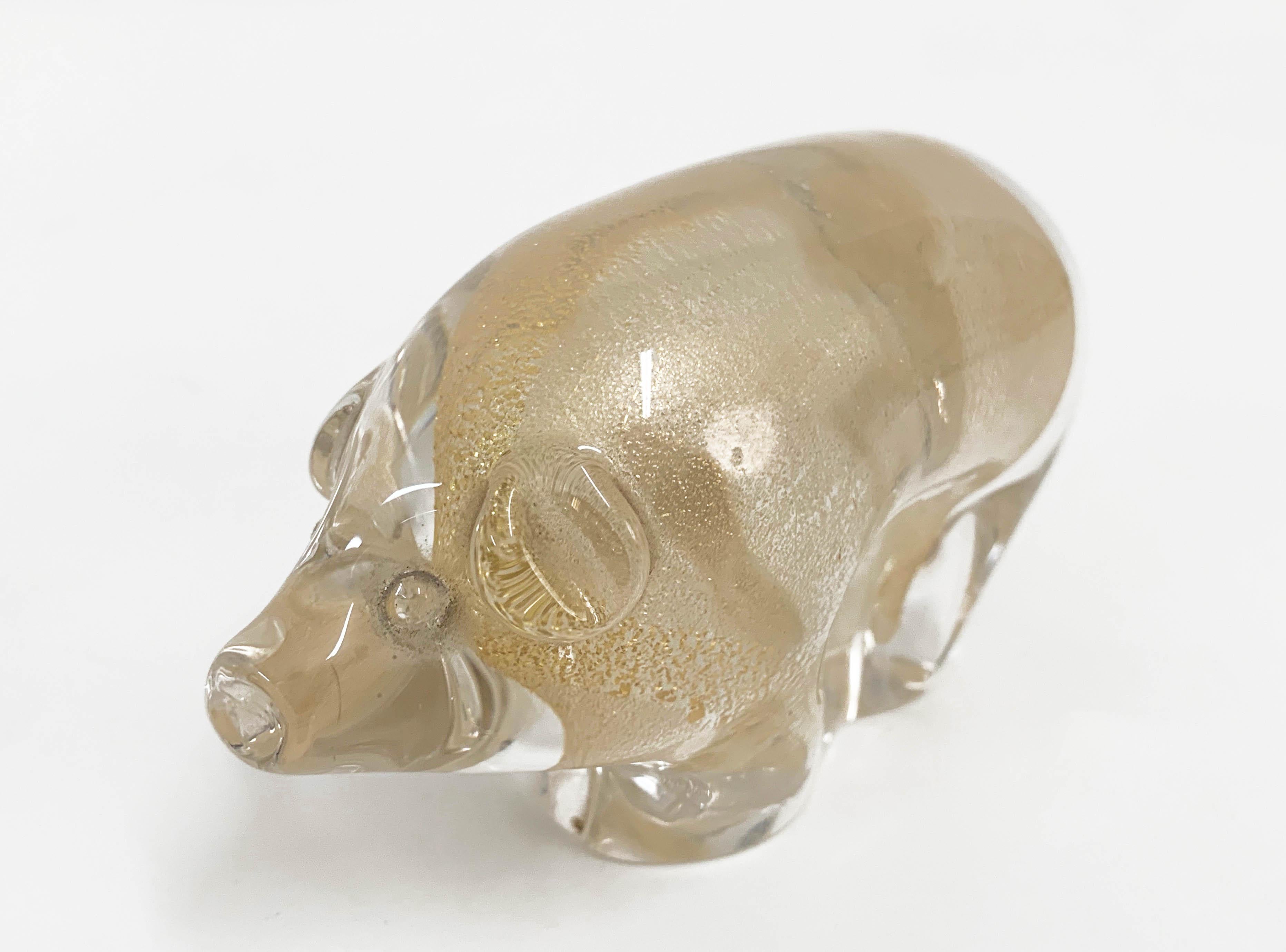 Archimede Seguso Midcentury Pig Murano Glass Italian Sculpture with Golden Dots In Good Condition In Roma, IT