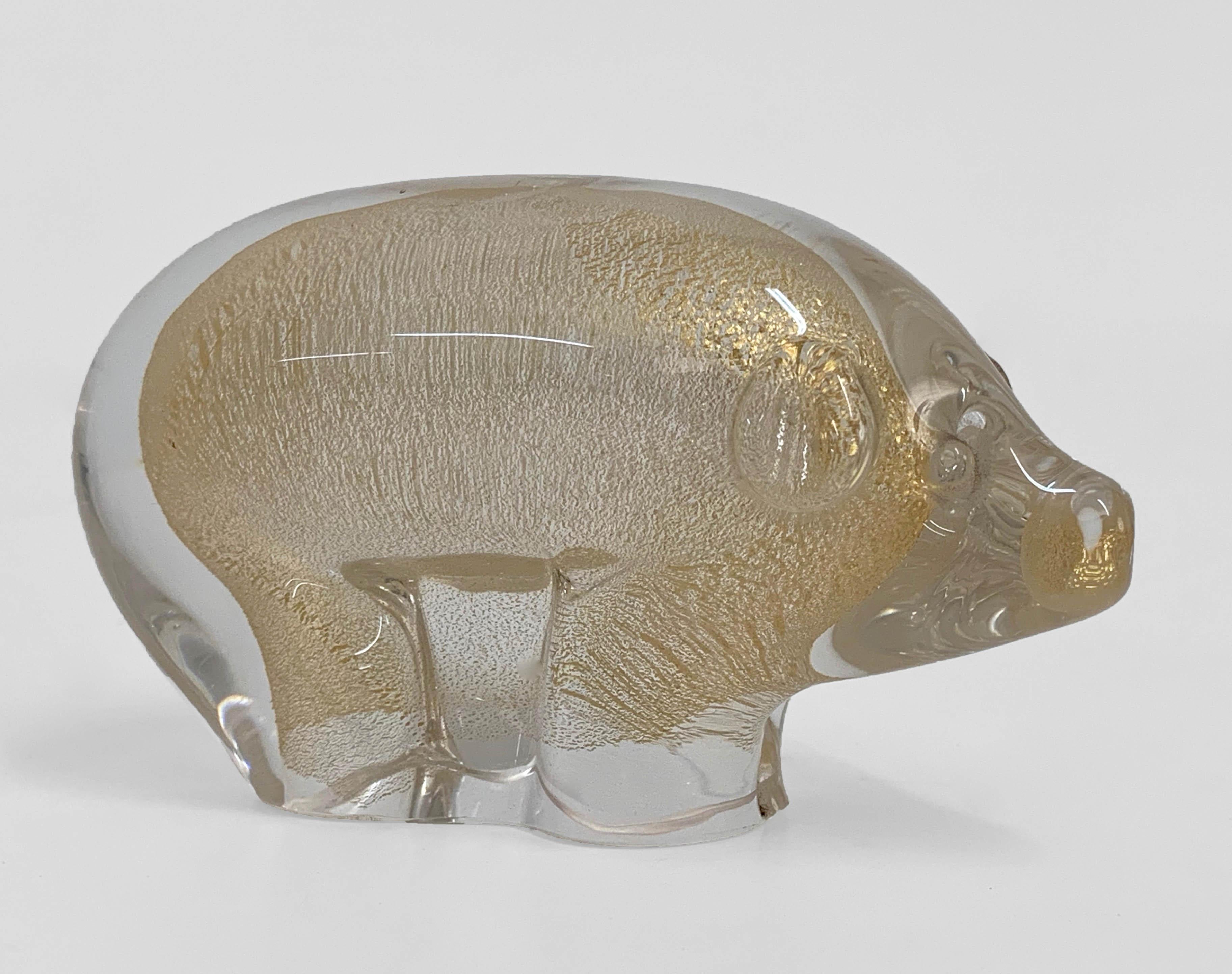 Archimede Seguso Midcentury Pig Murano Glass Italian Sculpture with Golden Dots 2