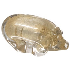 Archimede Seguso Midcentury Pig Murano Glass Italian Sculpture with Golden Dots