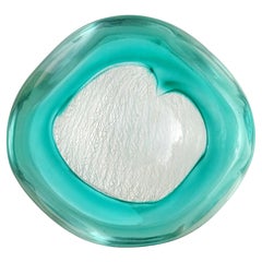 Archimede Seguso Murano 1952 Grün Weiß Merletto Bänder Italienisches Kunstglas Schale