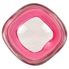Archimede Seguso Murano 1952 Rosa Blanco Merletto Cintas Vidrio Arte Italiano Tazón