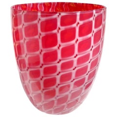 Seguso Murano 1952 A Losanghe Red White Opal Italian Art Glass Flower Vase