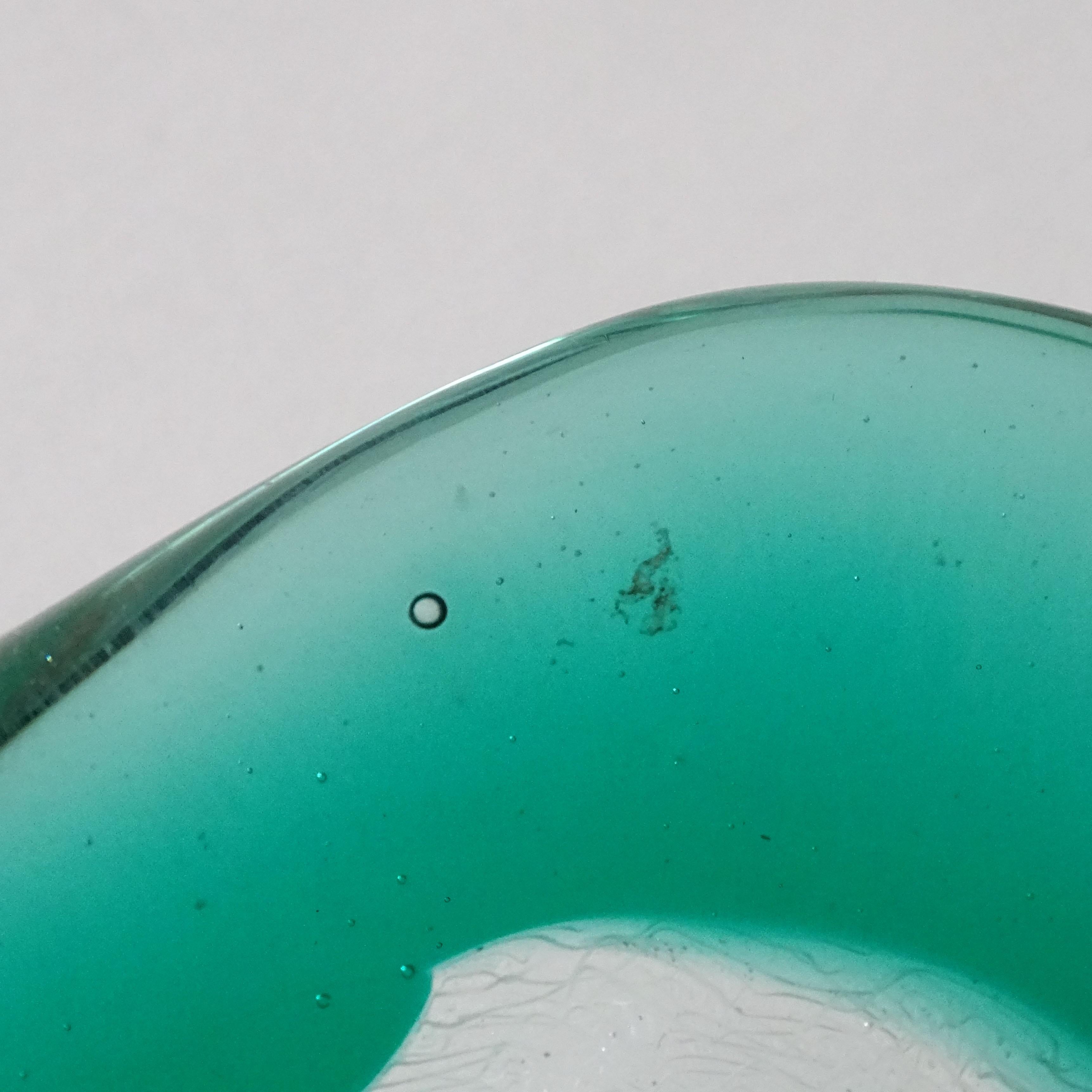 Metà XX secolo Archimede Seguso Murano 1954 Green White Merletto Posacenere in vetro di Murano in vendita