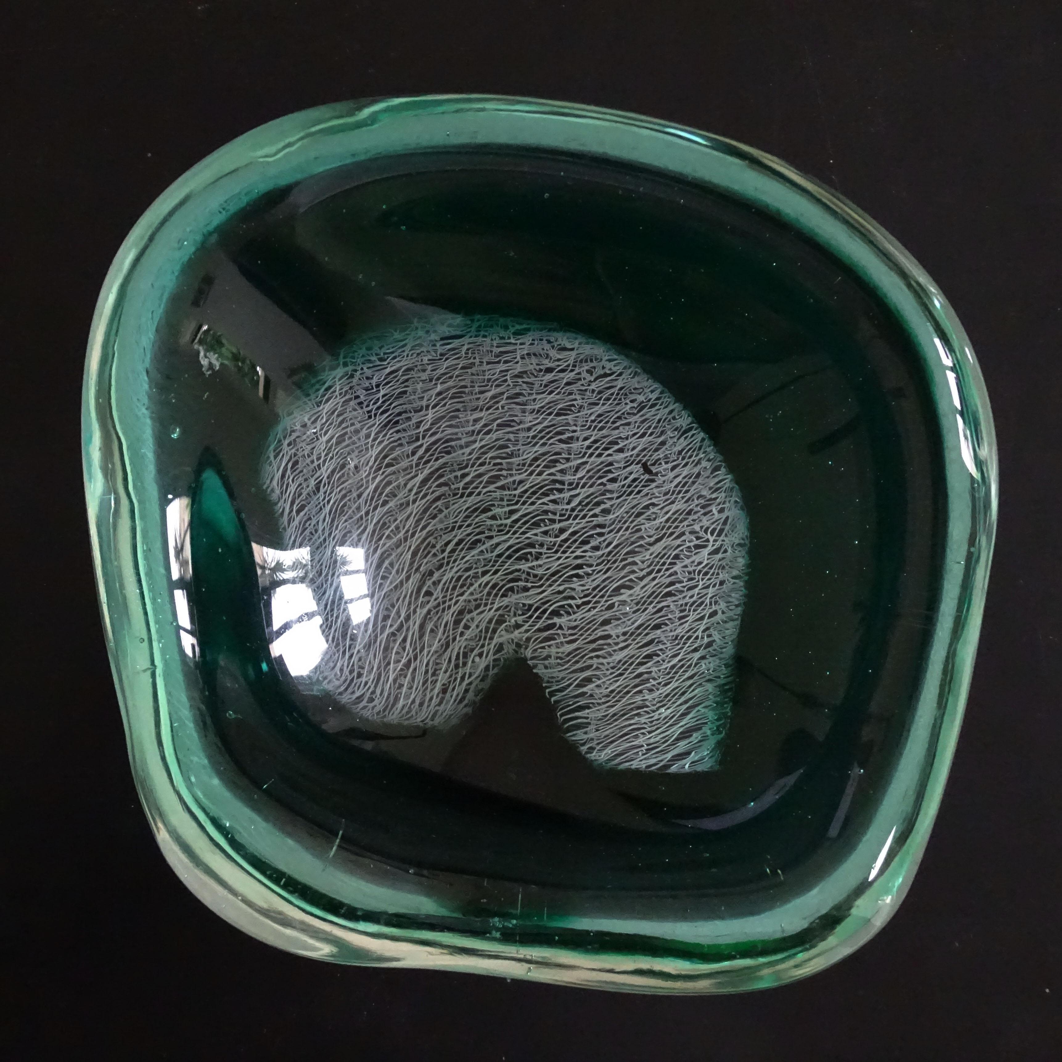 Archimede Seguso Murano 1954 Green White Merletto Posacenere in vetro di Murano in vendita 1