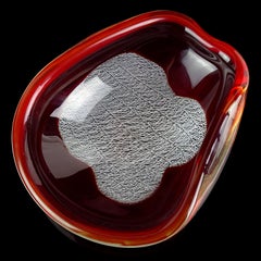 Ciotola in vetro artistico italiano Archimede Seguso Murano 1954 Rosso Bianco Merletto Nastri