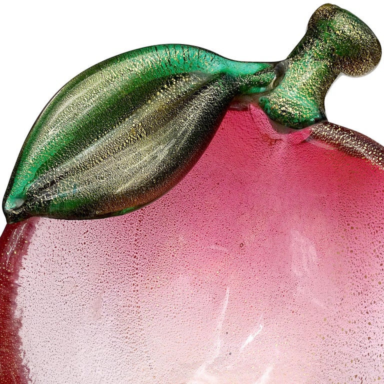 Archimede Seguso Murano 50s Pink Gold Flecks Italian Art Glass Apple