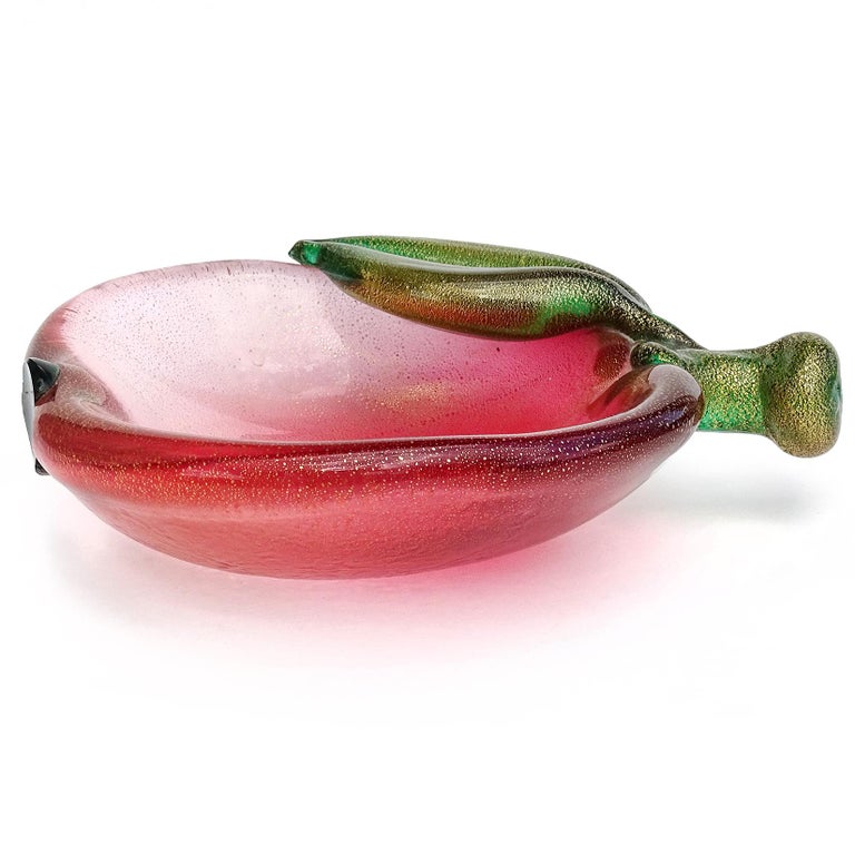 Archimede Seguso Murano 50s Pink Gold Flecks Italian Art Glass Apple