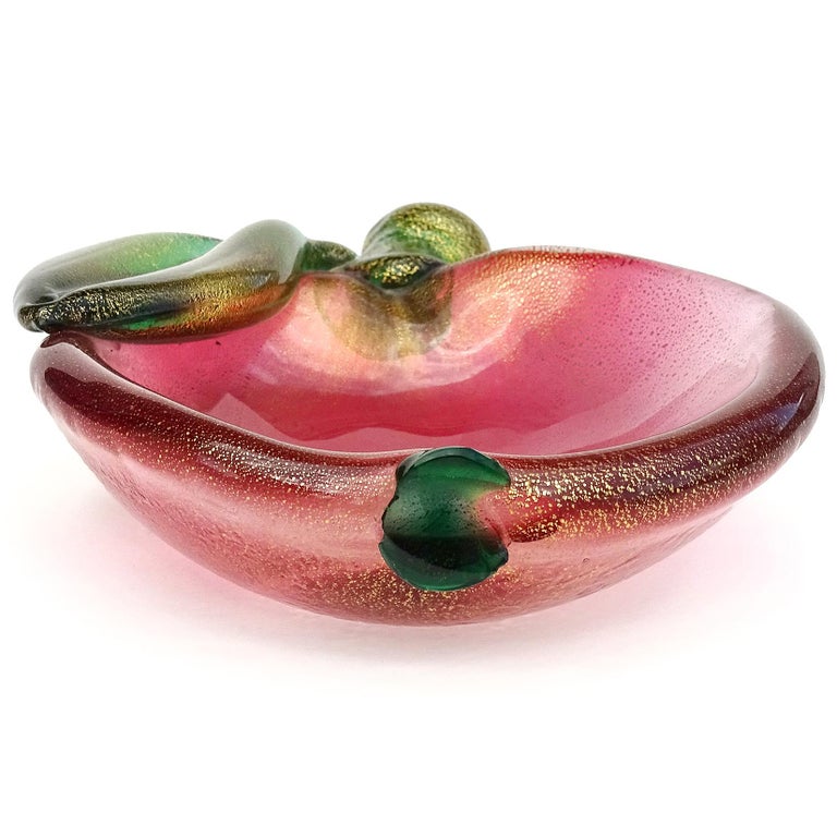 Archimede Seguso Murano 50s Pink Gold Flecks Italian Art Glass Apple