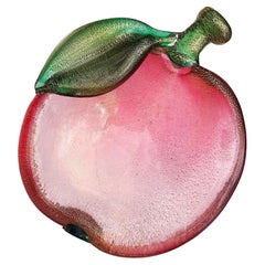 Archimede Seguso Murano 50s Pink Gold Flecks Italian Art Glass Apple Fruit Bowl