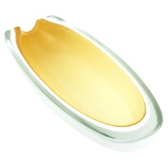 Archimede Seguso Murano Alabastro Yellow White Cased Oval Art Glass Bowl
