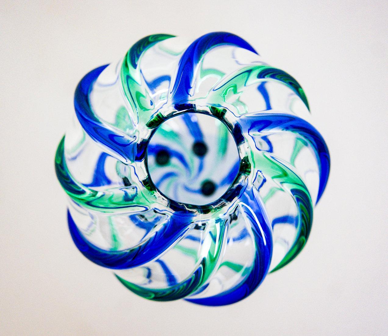 Archimede Seguso Murano Appliqué Glas Vase Blau und Grün Wirbel (Moderne der Mitte des Jahrhunderts) im Angebot