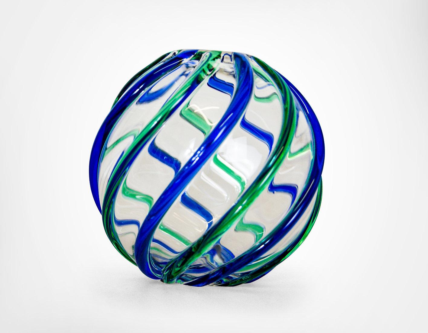Blown Glass Archimede Seguso Murano Appliqué Glass Vase Blue and Green Swirl For Sale