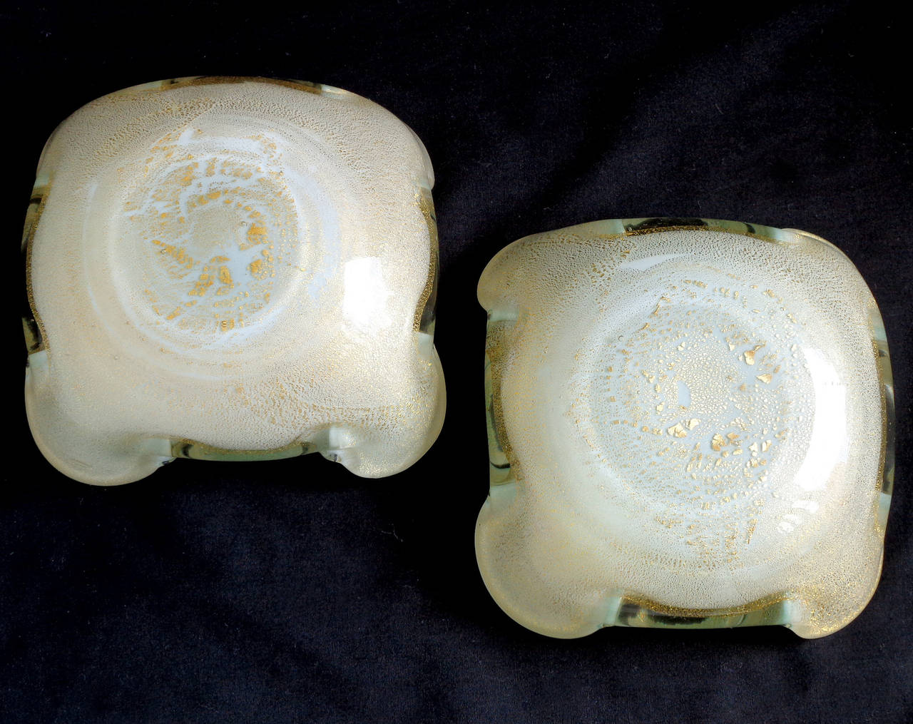 Hand-Crafted Archimede Seguso Murano Aqua Gold Flecks Italian Art Glass Bowl Dish Set