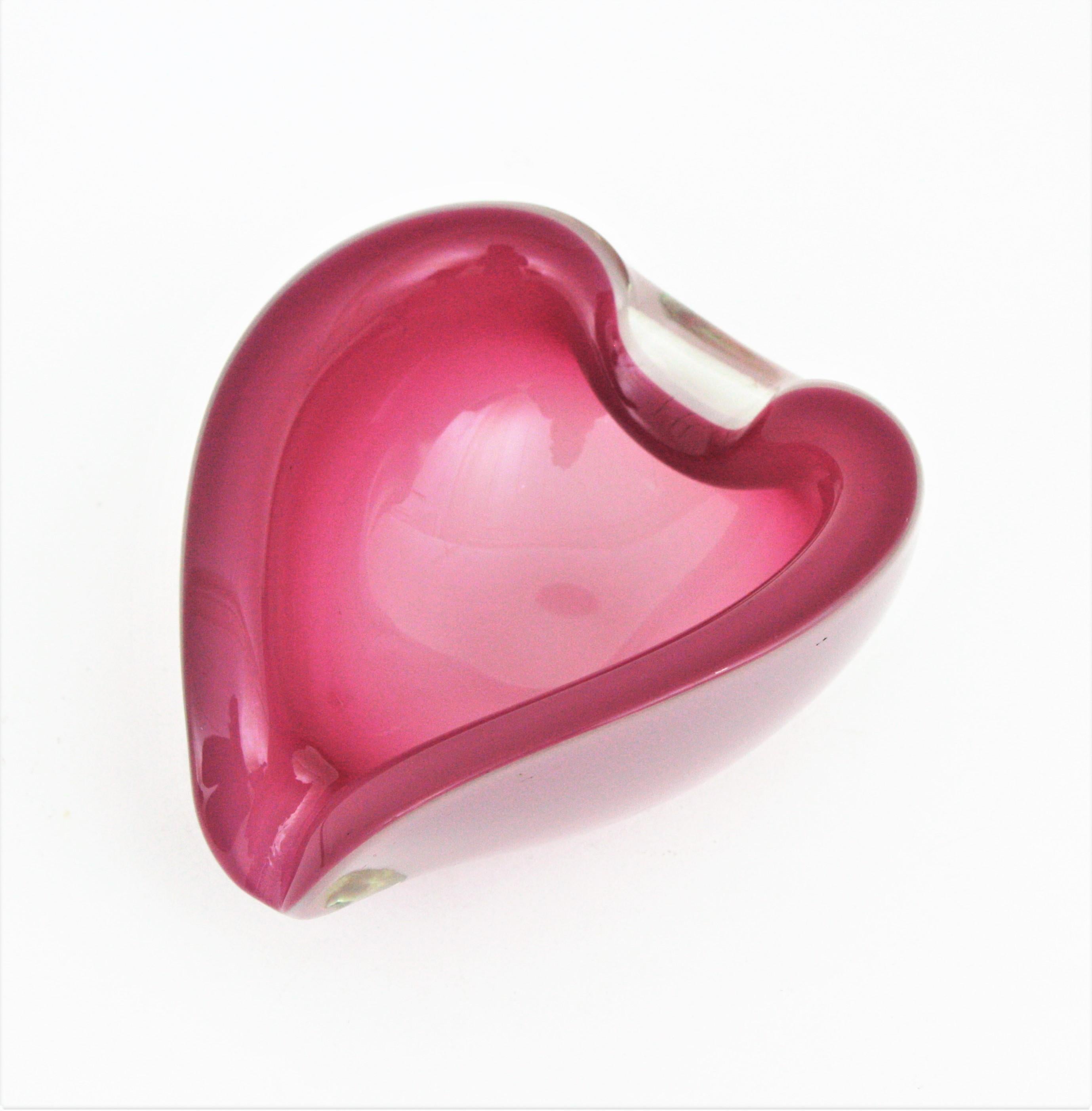 Archimede Seguso Murano Art Glass Pink Alabastro Heart Shaped Bowl / Ashtray 2