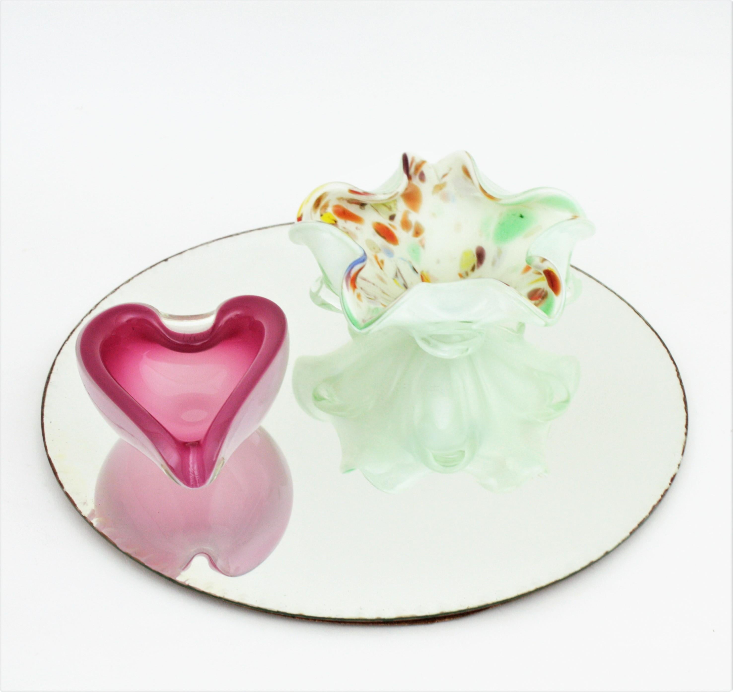 Archimede Seguso Murano Art Glass Pink Alabastro Heart Shaped Bowl / Ashtray 3